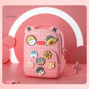 Sac à dos d&rsquo;école étanche pour enfant motifs de dessin animé rose pastel fermeture éclair portable et résistant accessoire pratique pour la maternelle ou le quotidien