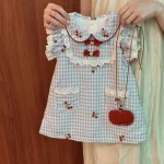 Robe élégante pour filles débardeur à carreaux bleu collection été 2025 robe princesse douce polyester taille adaptable 713 ans