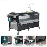 Lit pour nouveauné 3 en 1 berceaux multifonctionnels pour bébé lit de couchage pliable avec table à couches berceau à deux étages  Sécurité confort et praticité  Grey