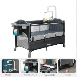 Lit pour nouveauné 3 en 1 berceaux multifonctionnels pour bébé lit de couchage pliable avec table à couches berceau à deux étages Sécurité confort et praticité Grey Lit pour nouveauné 3 en 1 berceaux multifonctionnels pour bébé lit de couchage pliable avec table à couches berceau à deux étages Sécurité confort et praticité Grey