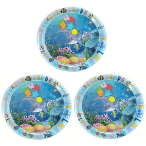 Tapis de jeu d&rsquo;eau rond en PVC pour bébé grande surface sécuritaire 3 pièces bleu facile à nettoyer durable adapté 02 ans