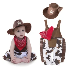Costume de Cowboy pour Bébé Enfant Halloween Carnaval Barboteuse Accessoires incl. 1 à 4 Ans Doux Sécuritaire Confortable Été