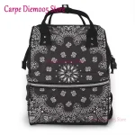 Sac à dos bébé bandana noir motif floral sac à couches grande capacité étanche multicompartment portable style urbain