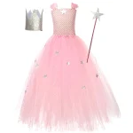 Costume princesse pour enfant robe en tulle princesse accessoires incl. fête anniversaire roleplay étoiles tulle baguette couronne