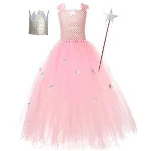 Costume princesse pour enfant robe en tulle princesse accessoires incl. fête anniversaire roleplay étoiles tulle baguette couronne