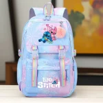 Sac à dos Lilo & Stitch pour enfants grande capacité bretelles réglables fermeture à glissière design étoiles et personnages Disney bleu et rose cadeau école