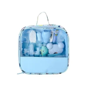Kit de soins bébé multifonctionnel aspirateur nasal coupeongles brosse à cheveux 13 pièces design moderne portabilité bleu
