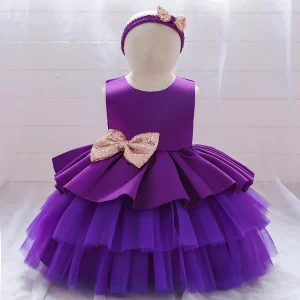 Robe princesse bébé fille fête anniversaire mariage baptême 37 ans violette tulle dentelle accessoires
