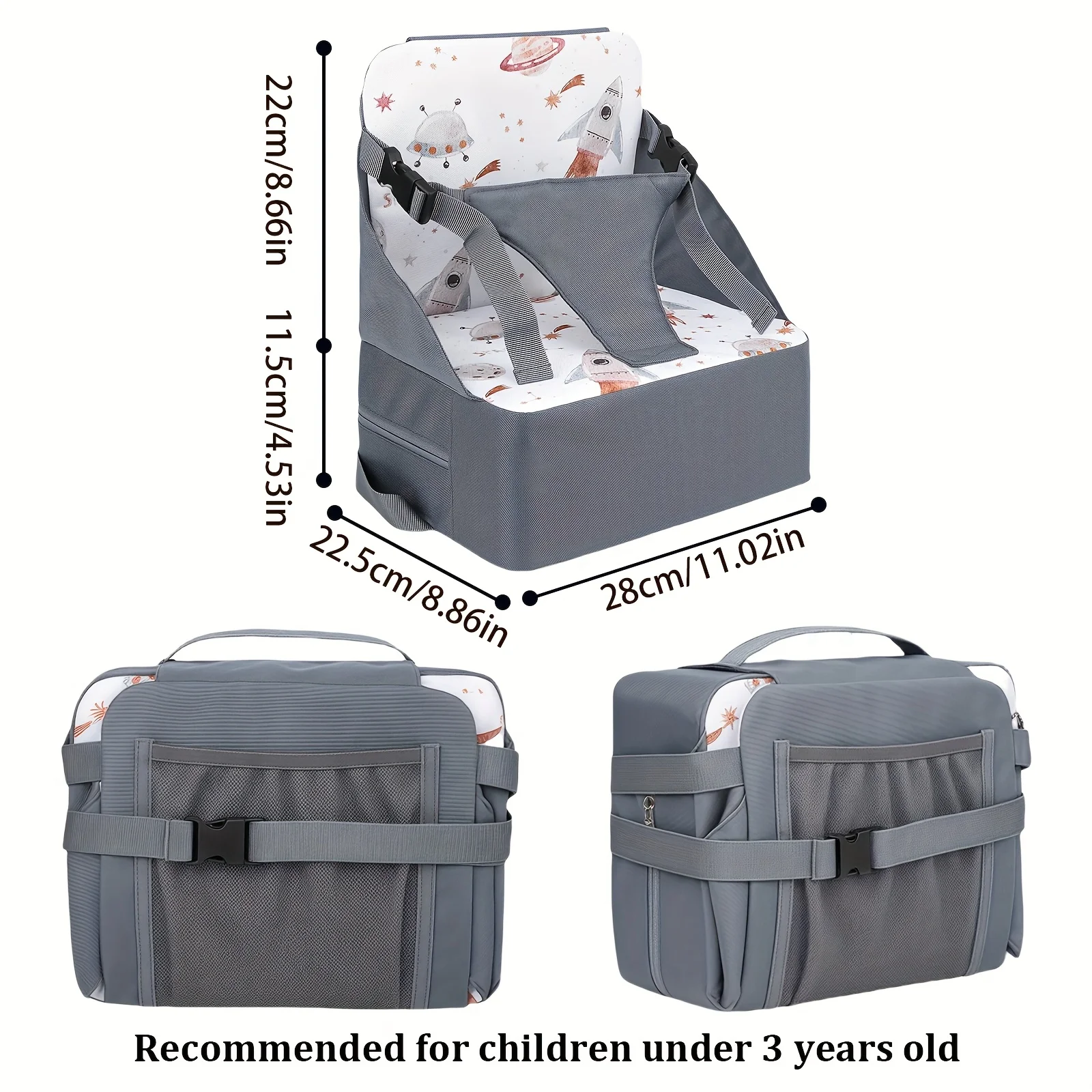 Rehausseur de chaise haute portable bébé siège dînette pliable antidérapant tissu polyester motifs animaux 03 ans cadeau Noël vacances