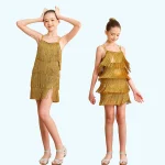 Robe de danse latine pour filles robe de Tango scintillante à franges tenue de spectacle vintage style élégant confort ajusté idéale pour danseurs juniors