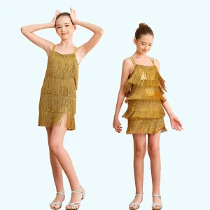 Robe de danse latine pour filles robe de Tango scintillante à franges tenue de spectacle vintage style élégant confort ajusté idéale pour danseurs juniors
