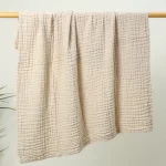 Serviette de bain en mousseline pour bébé couverture douce lange d’emmaillotage 6 couches de gaze de coton beige couverture de poussette articles de literie Lange