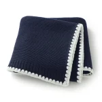 Couverture bébé fille garçon 90x70cm coton cellulaire dentelle bleu marine blanc