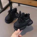 Bottes d&rsquo;hiver Fushion pour bébé fille design moderne oreilles de lapin semelle antidérapante chaussures chaudes pour 13 ans style sportif couleur noire