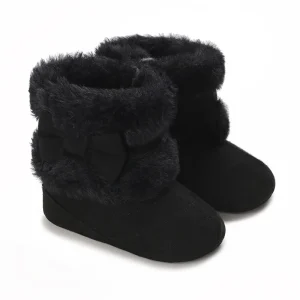 Bottines doudoune noires pour bébé fille chaussures douces premiers pas fourrure synthétique antidérapantes hiver