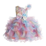 Robe princesse fille arcenciel volants asymétriques bustier ajusté occasions spéciales anniversaire carnaval