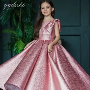 Robe de demoiselle d&rsquo;honneur enfants fleur appliques arc robe de bal sans manches robe d&rsquo;anniversaire robe de concours fille simple élégante