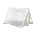 Couverture bébé en tricot doux 90x70cm blanc texture diamant idéale poussette couffin lancer 13 ans