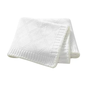 Couverture bébé en tricot doux 90x70cm blanc texture diamant idéale poussette couffin lancer 13 ans