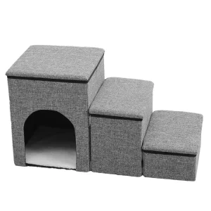 Escalier pliant pour animaux de compagnie avec boîte de rangement coussinets antidérapants lits hauts rampe pour chiots escaliers pour chiens et chats pour voyage intérieur/extérieur Escalier pliant pour animaux de compagnie avec boîte de rangement coussinets antidérapants lits hauts rampe pour chiots escaliers pour chiens et chats pour voyage intérieur/extérieur