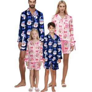 Pyjamas de famille de Noël ensembles assortis pour mère père et enfants imprimé Père Noël chemises à manches longues hauts et shorts vêtements de nuit Pyjamas de famille de Noël ensembles assortis pour mère père et enfants imprimé Père Noël chemises à manches longues hauts et shorts vêtements de nuit