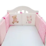 Ensemble de protection pour lit bébé 6 pièces en coton Parechocs anticollision Sécurité berceau Design mignon Bunny Bear Rose et blanc