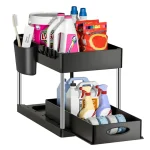 Organisateur de rangement multiniveaux en plastique noir et métal argenté pour cuisine salle de bain buanderie et garage  Solution de stockage pratique et mobile