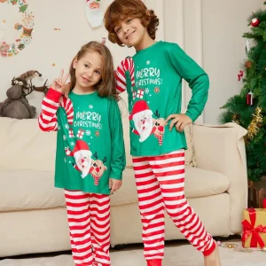 Pyjama Noel enfants Père Noël rennes couple rayures coton famille cadeau Noel 2023