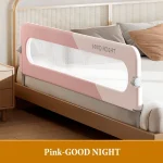 Barrière de lit pour bébé gardecorps antichute en rose protection de lit pour enfants barrière de sécurité avec maille en plastique style moderne chambre d&rsquo;enfant sécurisée