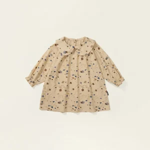 Robe rétro pour filles fleurs dentelle manches longues style princesse coton doux automne 2025