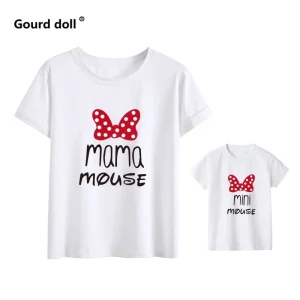 Tshirt maman et moi assorti en coton famille maman fille garçon style casual look fun mama mouse mini mouse vêtements bébé enfant confortables