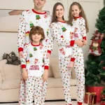 Costume de Noël famille pyjamas maman papa enfants 2 pièces confortable en polyester style européen américain cadeau original Noel 2023