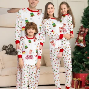 Costume de Noël famille pyjamas maman papa enfants 2 pièces confortable en polyester style européen américain cadeau original Noel 2023