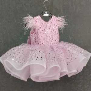 Robe princesse pour filles robe de soirée élégante style princesse manches plumetis sequins rose pâle occasions spéciales 46 ans tenue festive