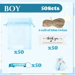 Lot 50 pièces sacs en organza bleu porteclés IT’S A BOY étiquettes remerciement twine beige cadeaux baby shower fête révélation sexe Anniversary party gift bags Lot 50 pièces sacs en organza bleu porteclés IT’S A BOY étiquettes remerciement twine beige cadeaux baby shower fête révélation sexe Anniversary party gift bags
