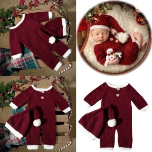 Costume Noël bébé ensemble photo nouveauné tenue festive chapeau accessoires studio style Père Noël doux et confortable
