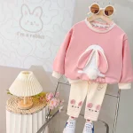 Ensemble vêtements bébé fille sweatshirt et pantalon motif lapin cartoon mignon tenue automne hiver 13 ans coton doux