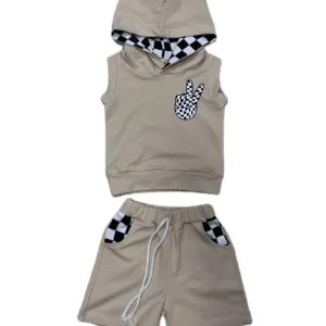 Ensemble Sportif Bébé Garçon 03 Ans Débardeur à Capuche Short à Carreaux 2 Pièces Confort Été Style Moderne