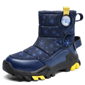 Bottes d&rsquo;hiver en cuir synthétique pour enfants design snowflake imperméables chaudes pour la neige et le froid Usage extérieur Tailles 713 ans