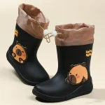 Bottes de pluie Capybara en caoutchouc pour enfants et adultes mimollet antidérapantes imperméables style animal beige et noir confortable