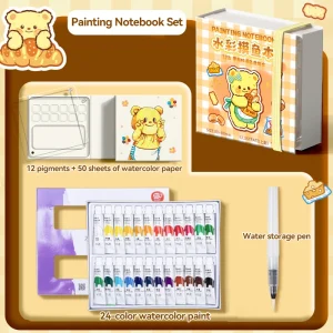 Coffret peinture aquarelle portable 12 couleurs carnet de croquis palette mini 50 feuilles style artistique set pour enfants étudiants voyageurs