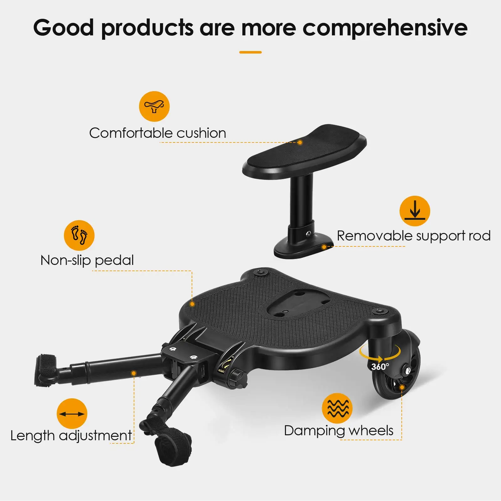 Planche de Buggy Portable avec siège, planches universelles pour enfants, planche debout 360 °   Accessoire de landau rotatif pour enfants 25kg