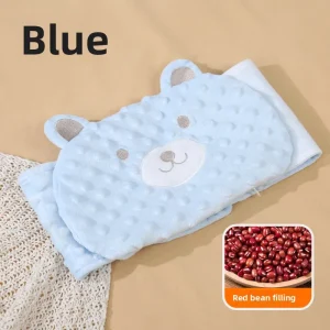 Coussin de réchauffement pour bébé soulagement des gaz colique tissu doux design ours hypoallergénique 02 ans bleu clair