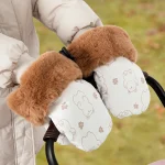 Gants de Poussette pour Bébé Mitaines Antigel Fourrure Intérieure Chaud Hiver Extérieur Voyages Accessoires  Motif Ours