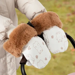Gants de Poussette pour Bébé Mitaines Antigel Fourrure Intérieure Chaud Hiver Extérieur Voyages Accessoires  Motif Ours