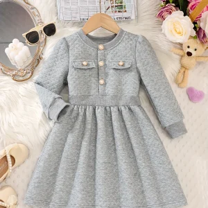 Robe princesse manches longues col rond boutons perles taille cintrée filles 46 ans hiver automne polyester spandex Robe princesse manches longues col rond boutons perles taille cintrée filles 46 ans hiver automne polyester spandex