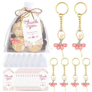 Ensemble cadeau retour invités bébé 10 porteclés danseuse ballerine 10 sacs organza blanc étiquettes remerciement set faveur anniversaire baby shower