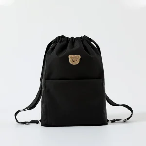 Sac à dos à cordon pour bébé style moderne avec motif ours noir grande capacité idéal pour maman et portage bébé