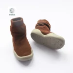 Chaussures de marche antidérapantes pour bébés couleur unie chaussettes de sol pour garçons et filles printemps et automne  Coffee