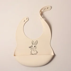 Bavoir en silicone pour bébé lapin en dessin animé beige poche intégrée bavoir réutilisable doux et sécuritaire pour nourrissons Bavoir en silicone pour bébé lapin en dessin animé beige poche intégrée bavoir réutilisable doux et sécuritaire pour nourrissons